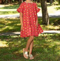 The Yellow Lamb - Girl's Game Day Tiered Dress With Footballs
