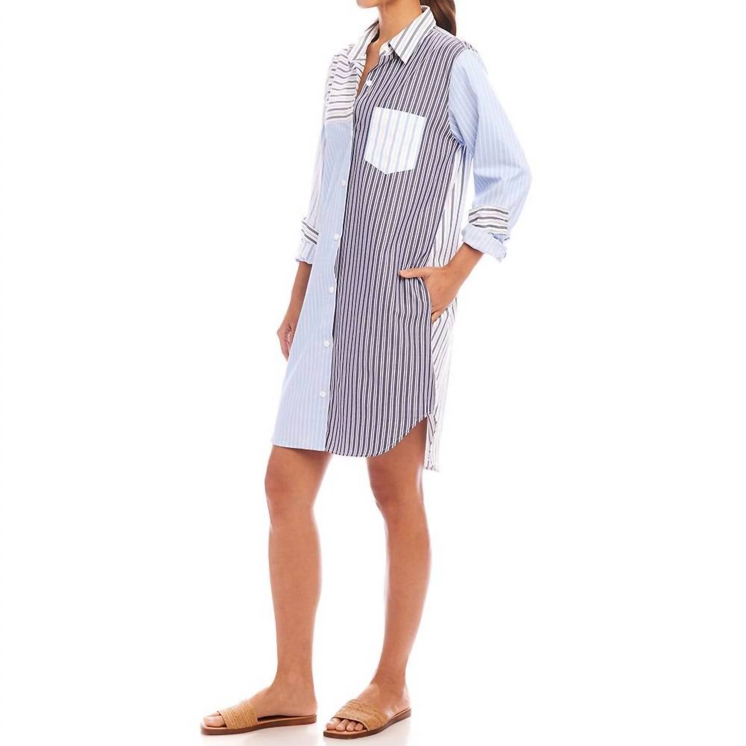 Karen Kane Mixed Stripe Shirtdress in multi blue - women's dress - alternate view