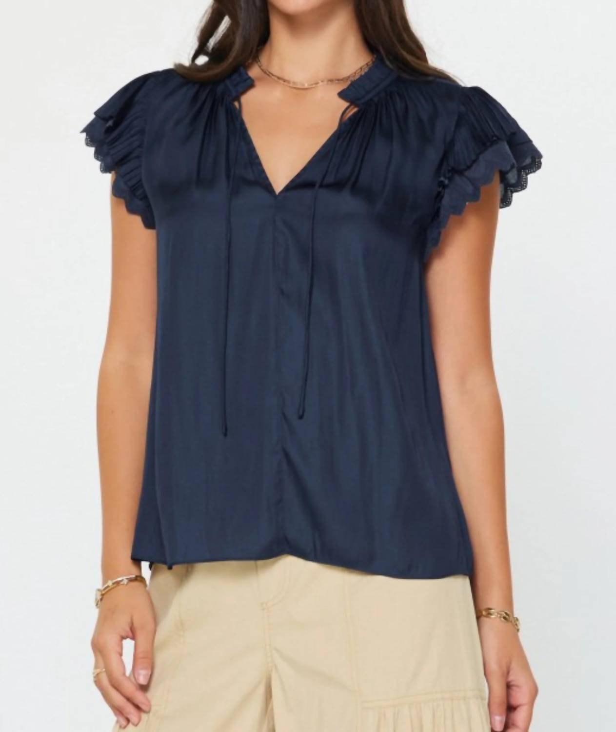 Current Air - Double Flutter Sleeve Blouse