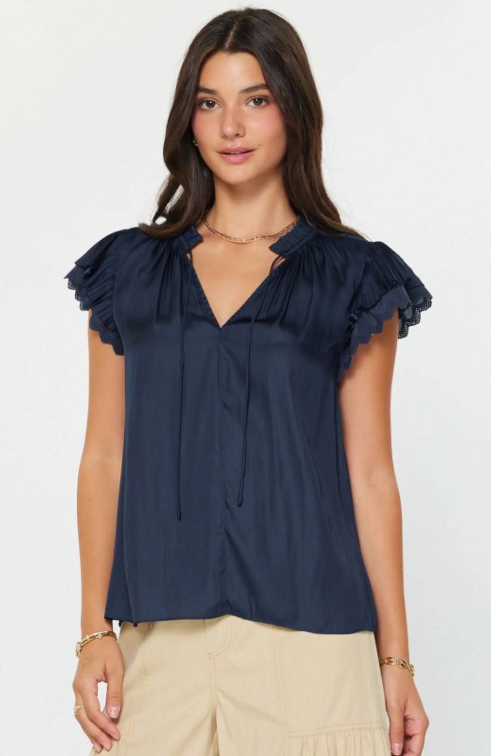 Current Air - Double Flutter Sleeve Blouse