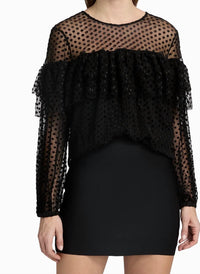 Ba&Sh - Mesh Raff Swiss Dot Ruffle Blouse