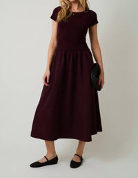 Sunday Edition Round Neck Mix Midi Dress in burgundy - women's dress
