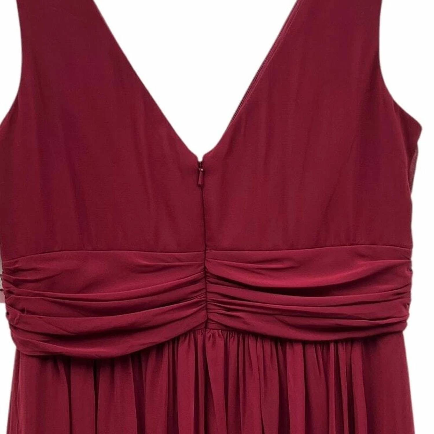 Dessy - V-neck Draped Chiffon Maxi Dress