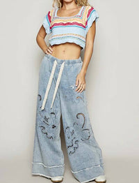 Pol - Denim Vintage Wash Outseam Woven Twill Wide Pants