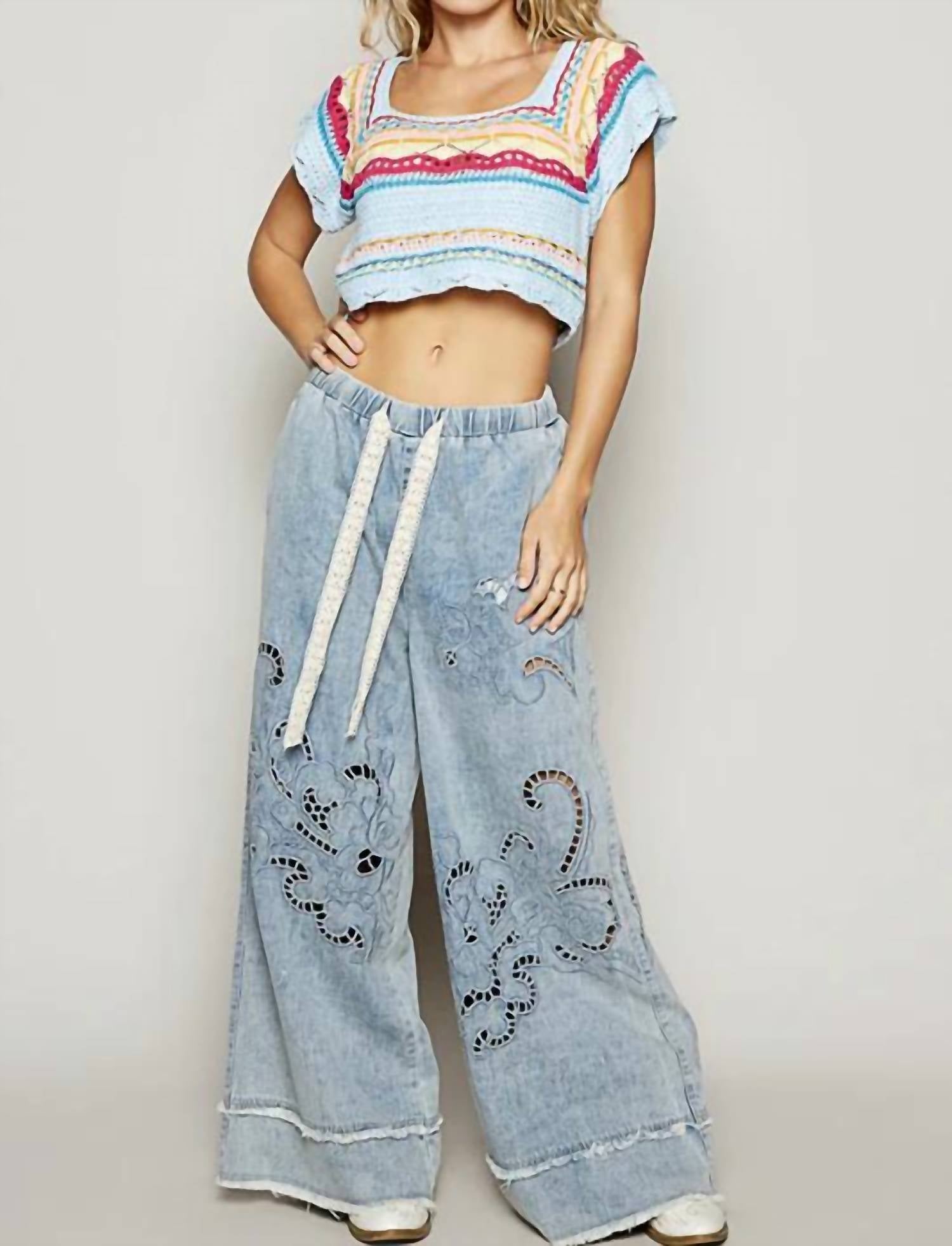 Pol - Denim Vintage Wash Outseam Woven Twill Wide Pants