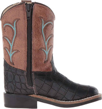 Old West Boys Crocodile Print Cowboy Boots in black tan - kids' boots