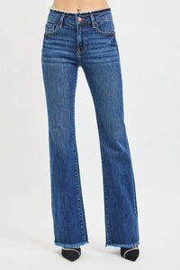 Risen - Mid Rise Bootcut Frayed Stretchy Jeans