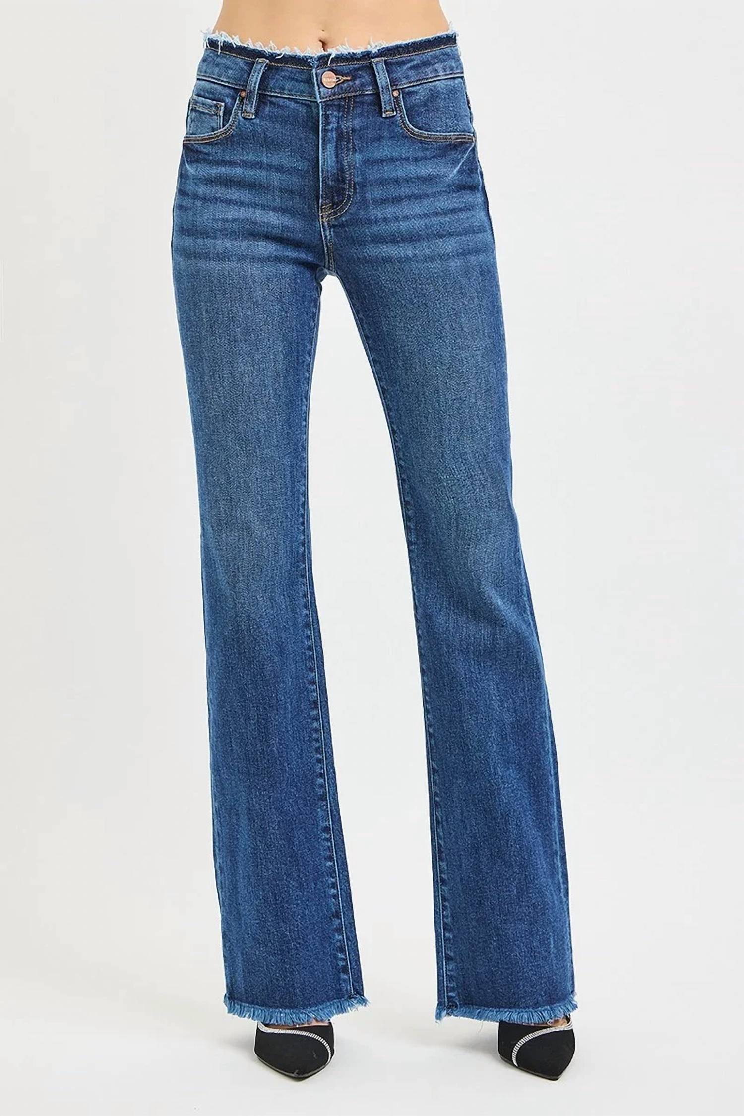 Risen - Mid Rise Bootcut Frayed Stretchy Jeans