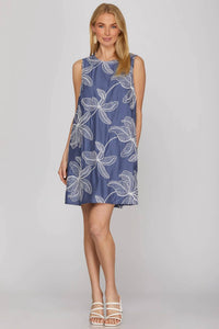 She + Sky - Sleeveless Woven Embroidered Mini Dress