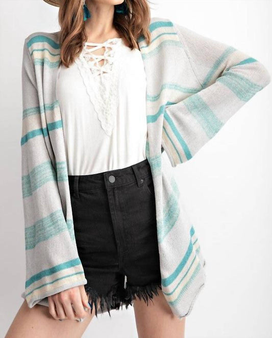 Easel - Coastal Striped Knit Cardigan