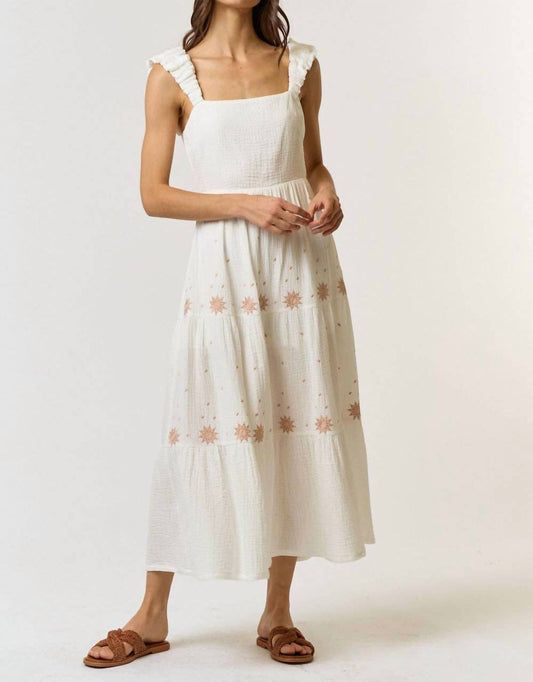 Lalavon - Cotton Gauze Embroidery Back Cutout Midi Dress