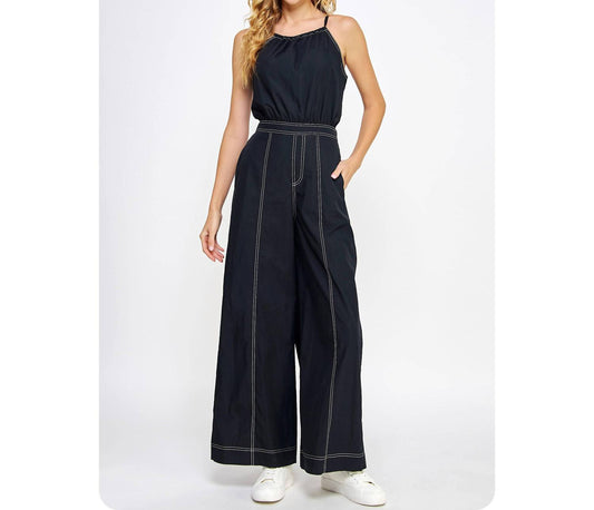 Strut & Bolt - Contract Stitch Halter Back Tie Jumpsuit