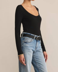 Z Supply Second Skin Scoop Neck Top in black 2 - women's long sleeve top - alternate view