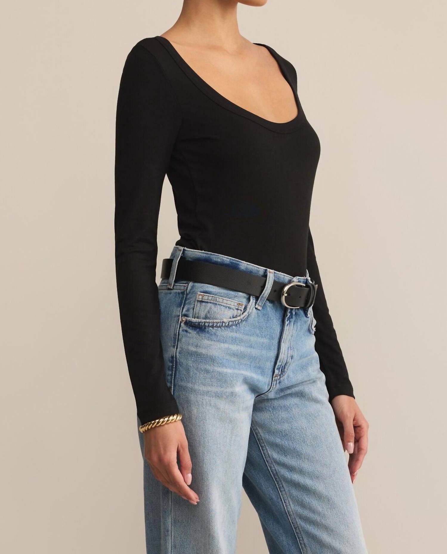 Z Supply Second Skin Scoop Neck Top in black 2 - women's long sleeve top - alternate view