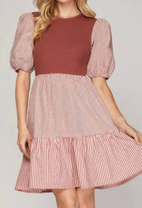 She + Sky - Ribbed And Striped Mini Dress