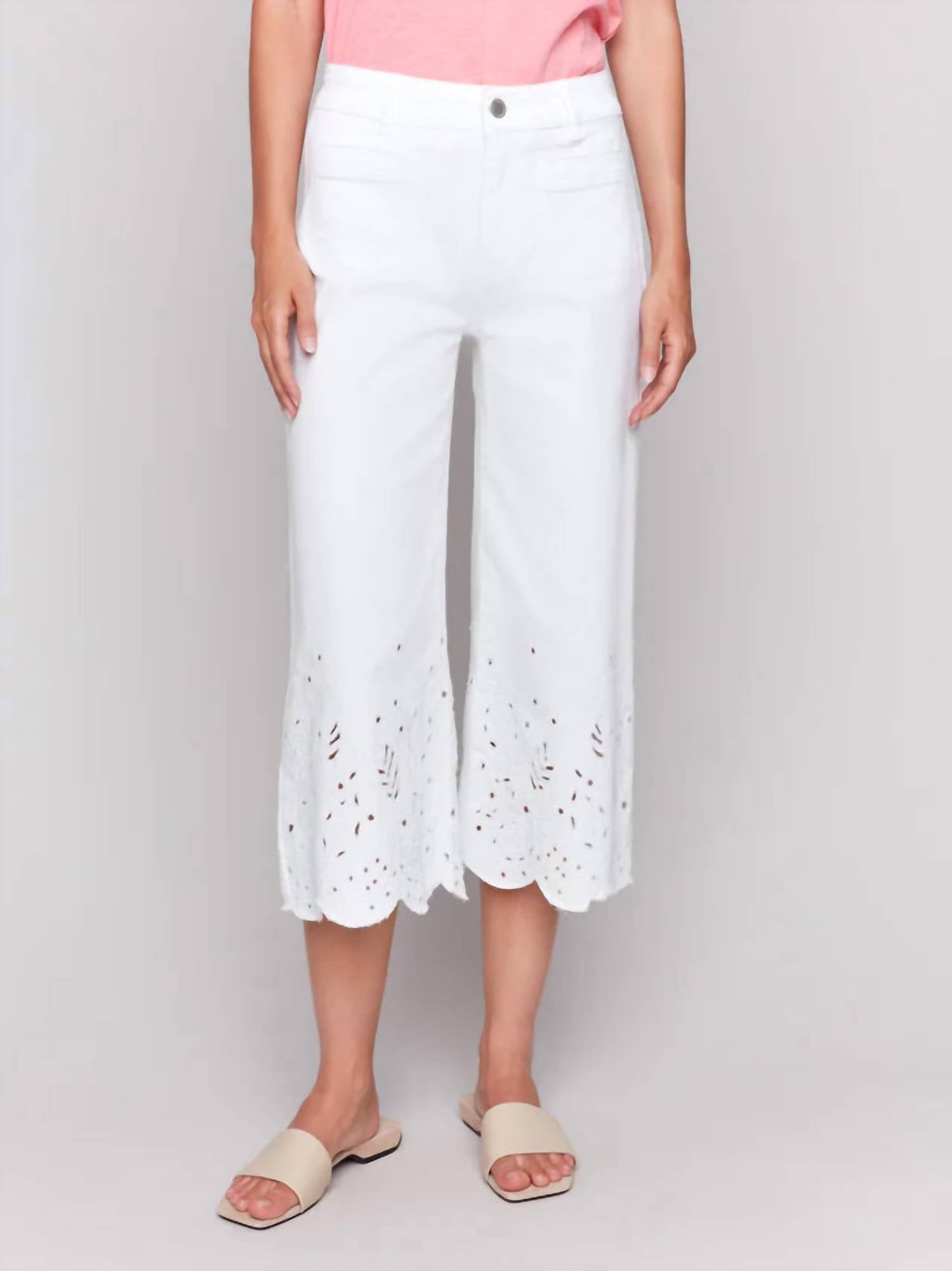Charlie B - Scallop Hem Crop Wide Leg Pants