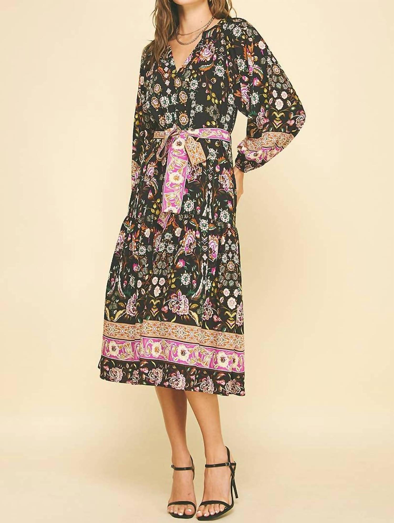 Pinch - Border Print Tiered Midi Dress