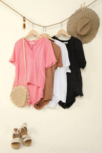 Very J - Washed Cotton Crinkle Gauze Top & Shorts Set - Plus
