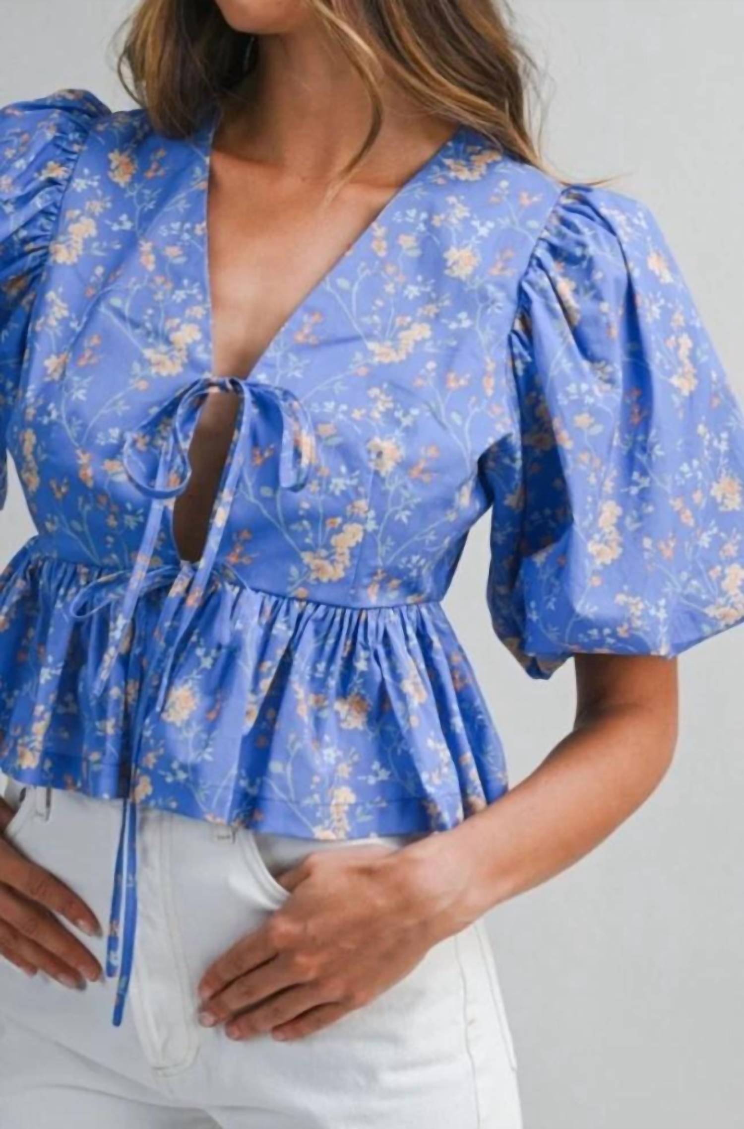 Mable - Blossom And Breeze Short Bubble Sleeve Top
