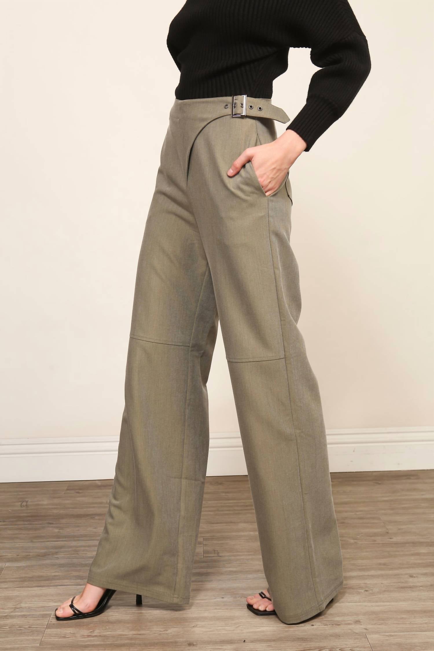 Line And Dot - Alexis Wide Leg Pant With Buckle Belt