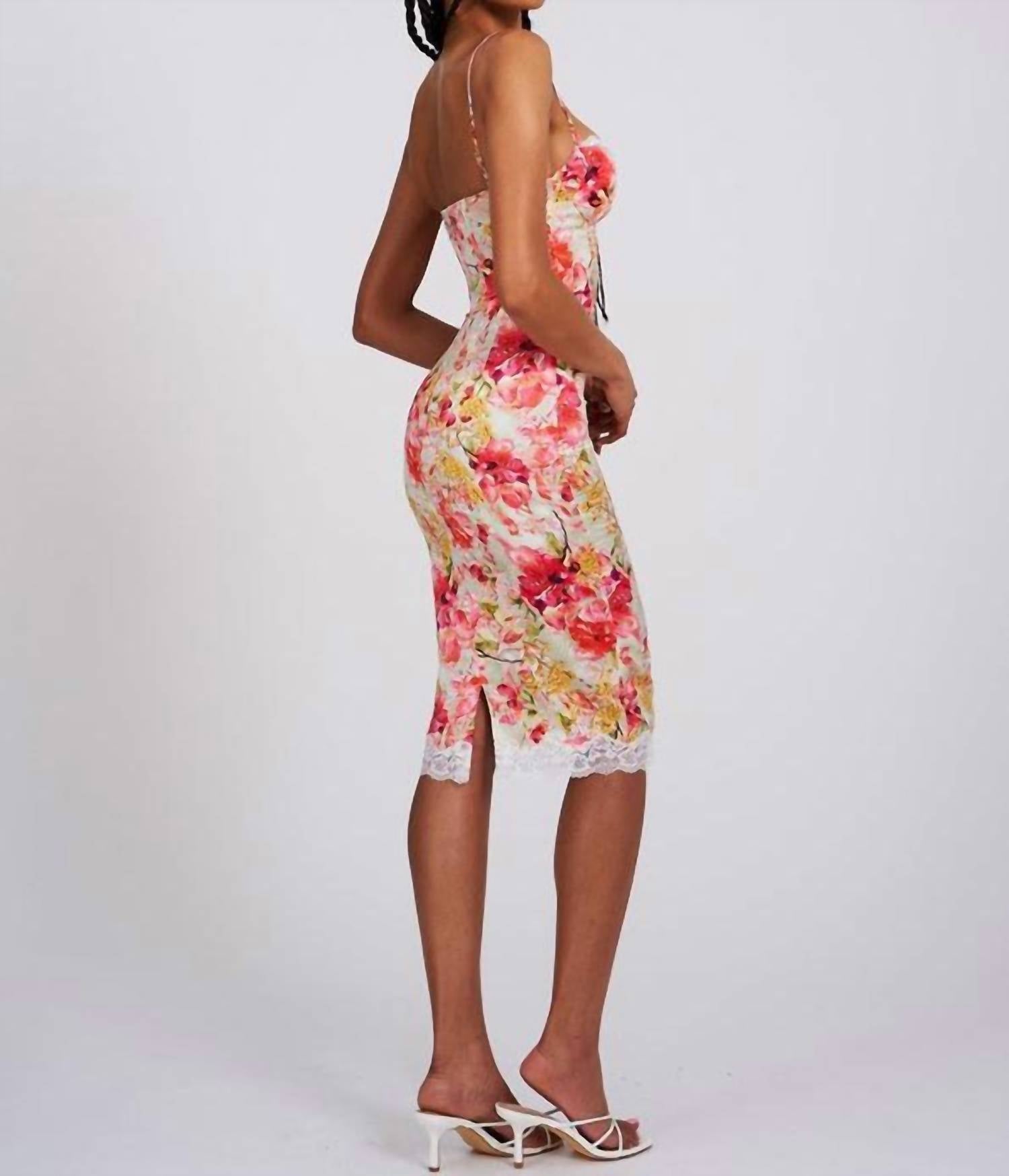 Miss Circle - Florianne Floral Print Satin Midi Dress