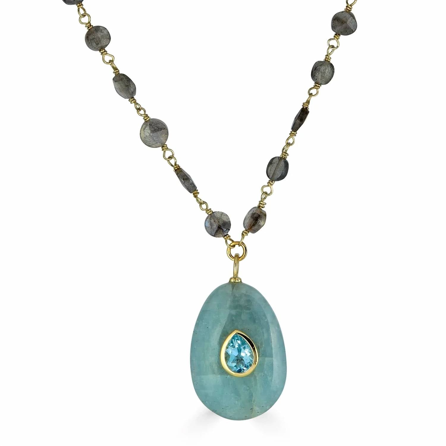 Rachel Reinhardt - Women's Labradorite And Aquamarine Pendant Necklace