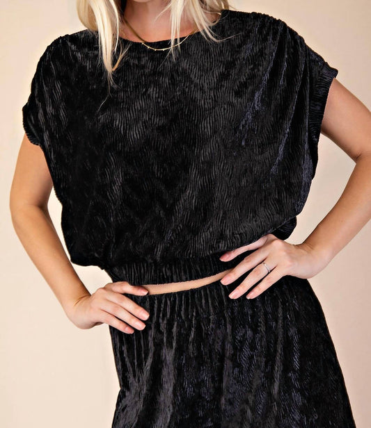 Glam - Britt Round Neck Sleeveless Velvet Pleats Top