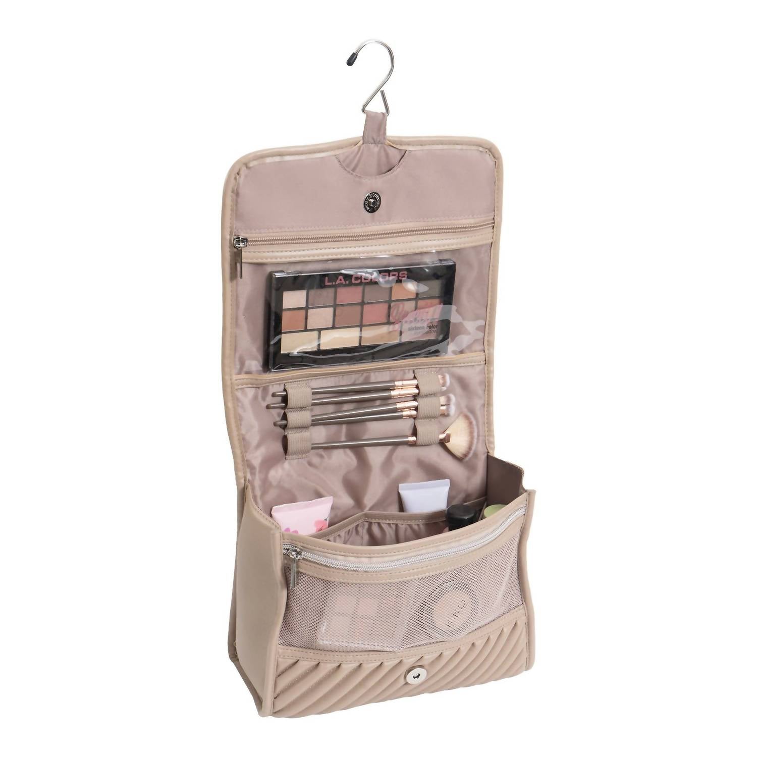 Joan & David - Women's Large Diagonal Quilted Hanging Toiletry Case