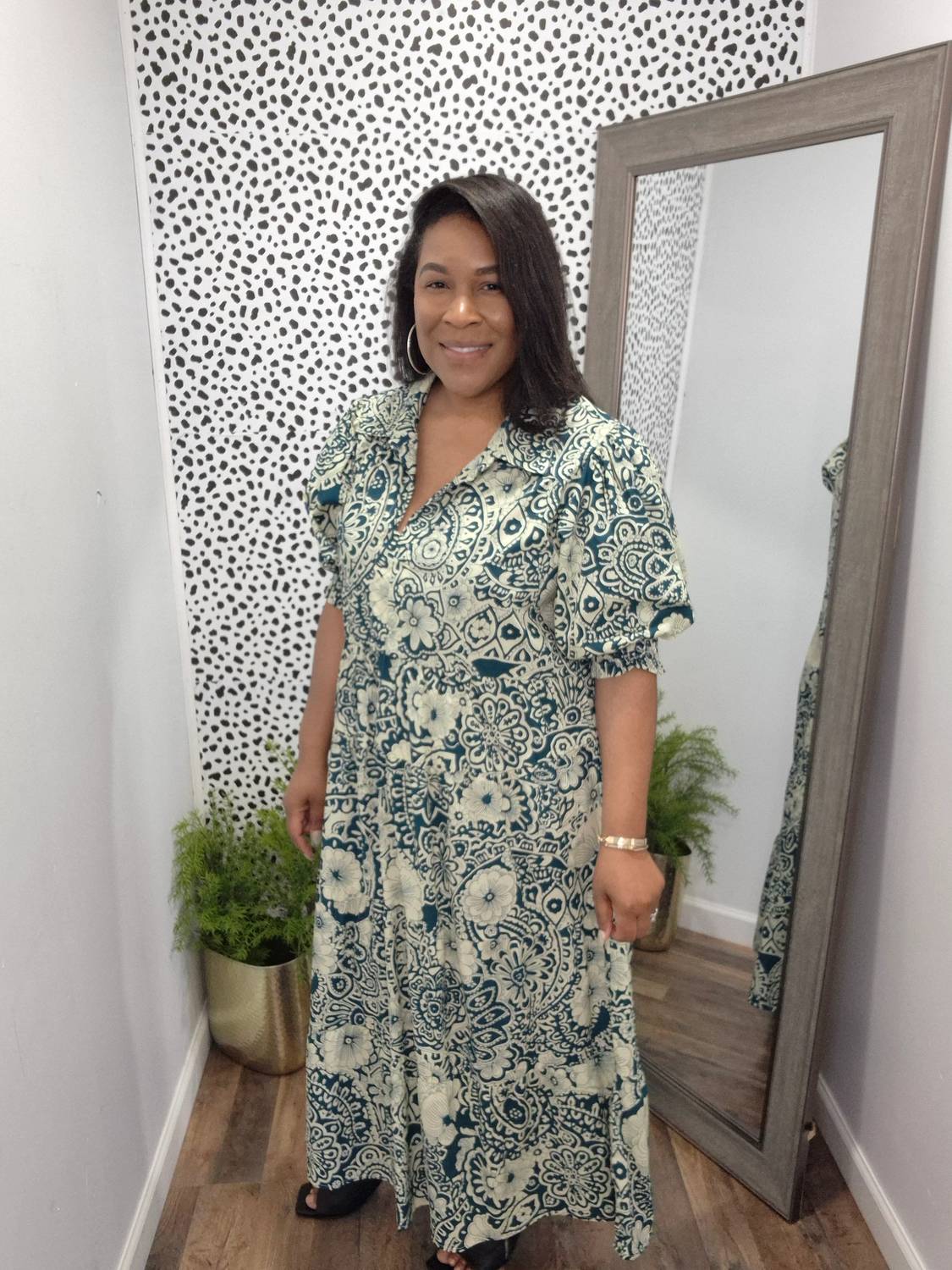 Umgee - Two Tone Print A-line Tiered Dress