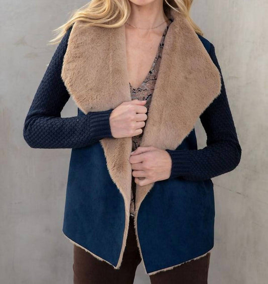 Lovestitch - Vegan Suede Fur Combo Short Cardigan