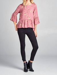 Tea N Rose - Floral Print Baby Doll Blouse