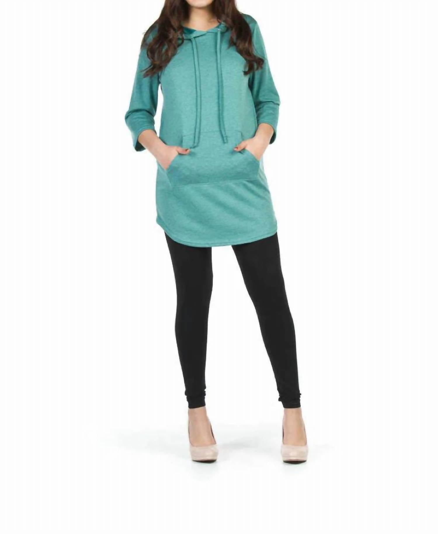 Papillon - 3/4 Sleeve Hoody Dress With Kangaroo Pockets