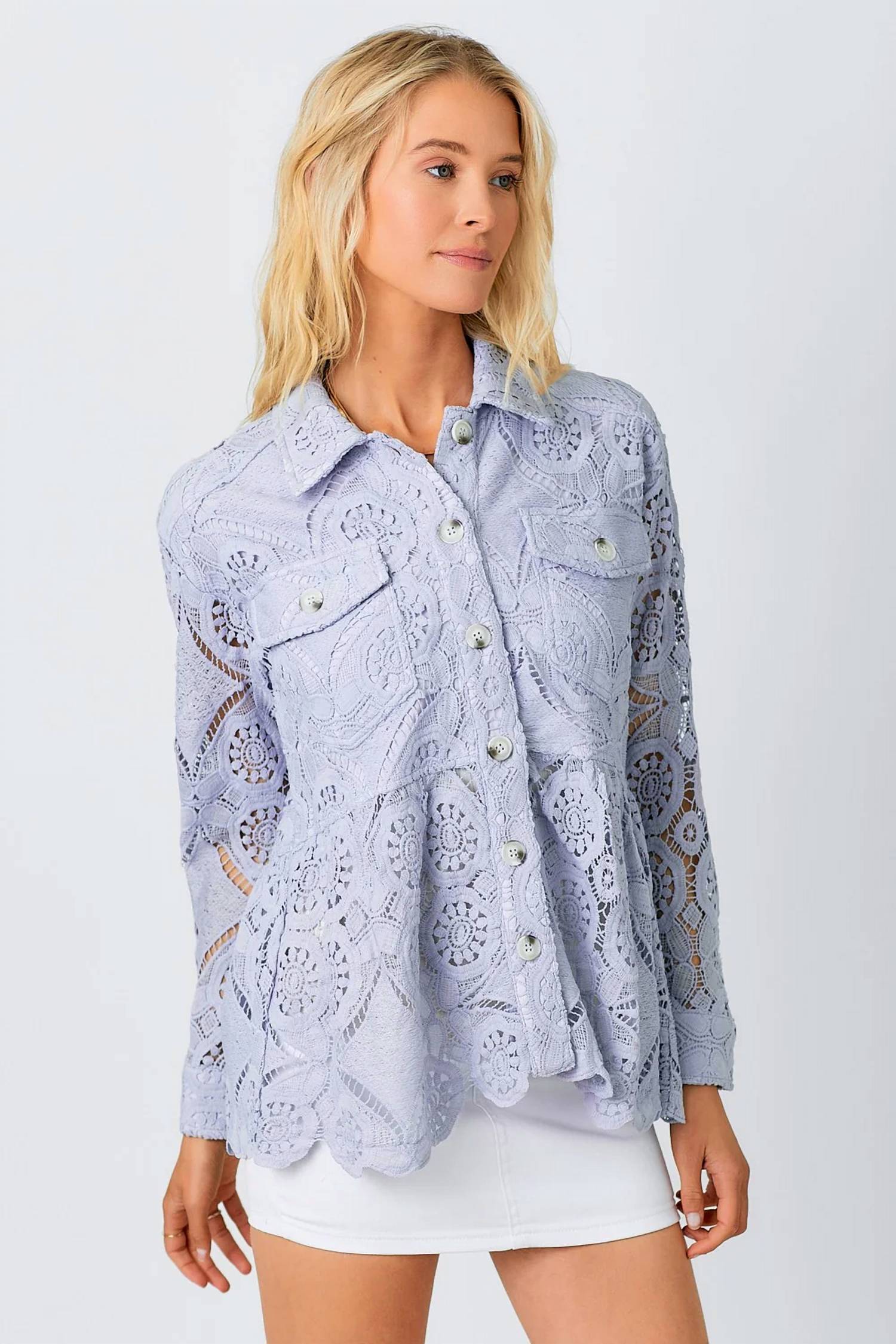 Mystree - Lace Peplum Button-front Jacket