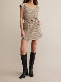 Z Supply Dayshift Cotton Striped Mini Dress in retreat - women's dress