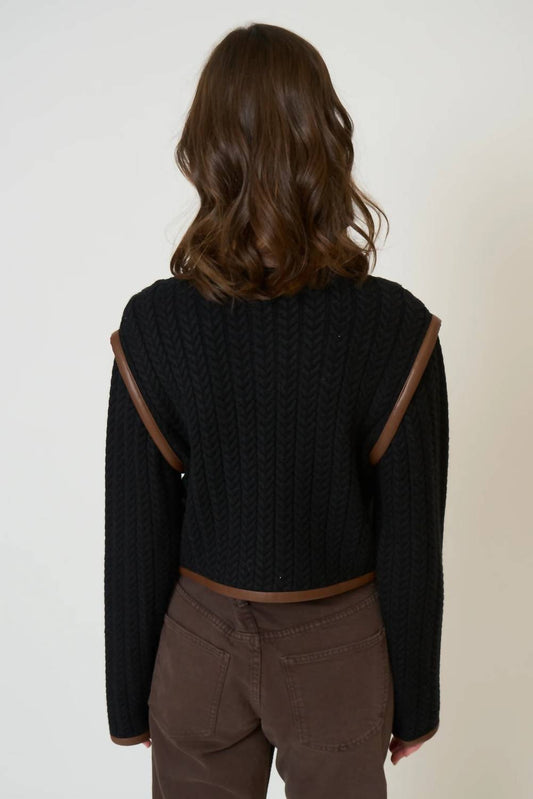 Central Park West - Atlas Leather Trim Cable Cardigan
