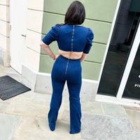 Flying Tomato - Square Neckline Denim Jumpsuit