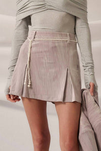 Promesa - Metallic Velvet Pleated A-line Mini Skirt