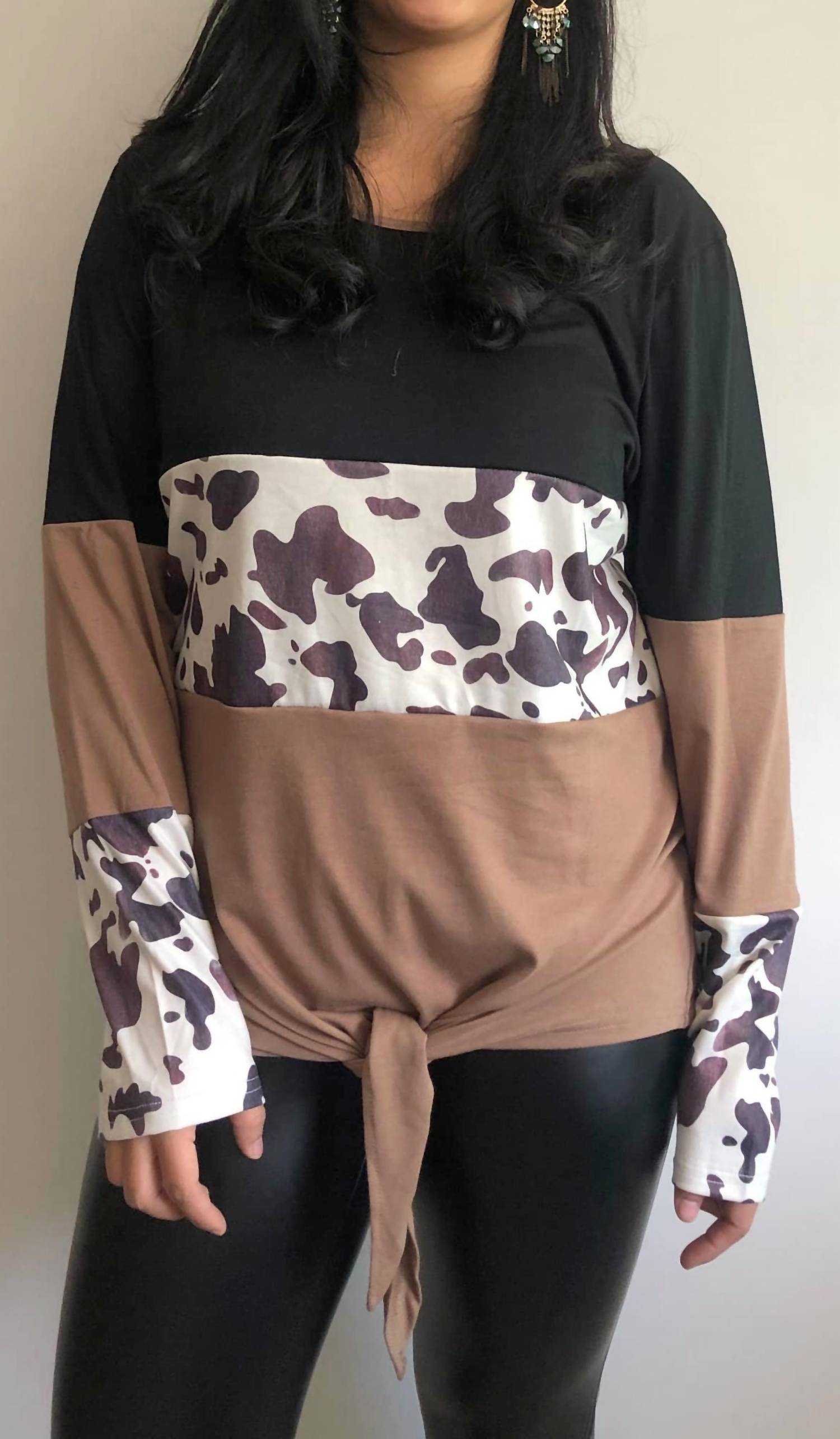 Shirley Stone - Color Block Cow Knot Top