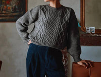 L'Envers Paola Cable Sweater in ash grey - women's sweater - detail view