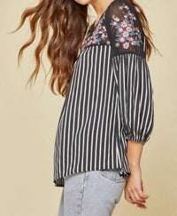 Andree By Unit - Floral Embroidered & Striped Top