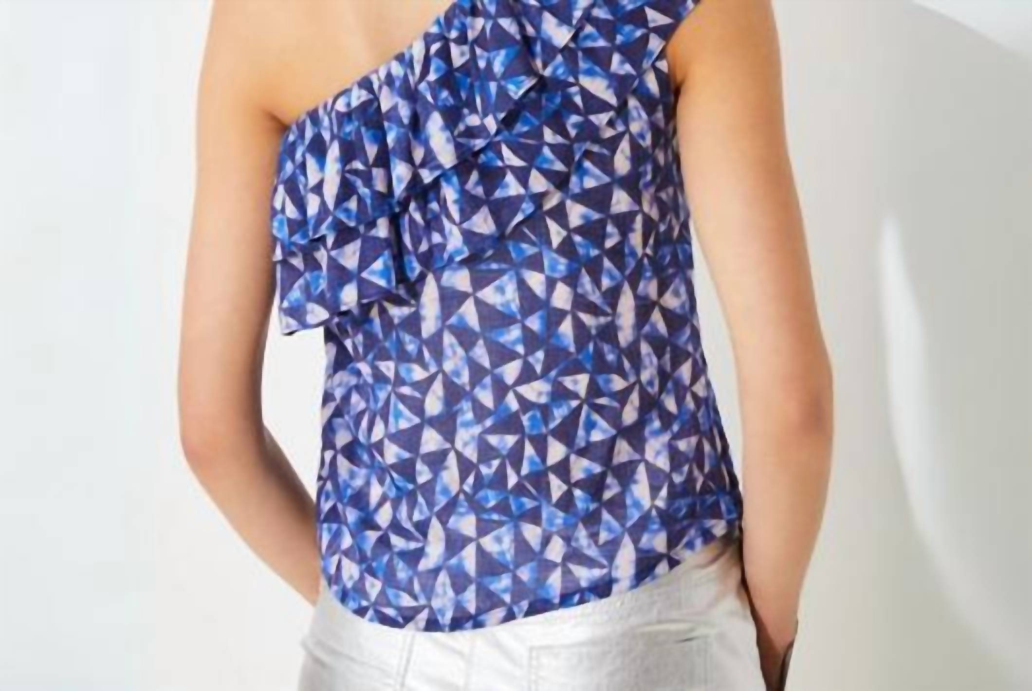 Suncoo Liago One Shoulder Top in blue - women's blouse - detail view