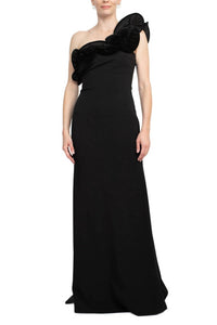 Alberto Makali - One Shoulder Floral Shoulder Scuba Gown