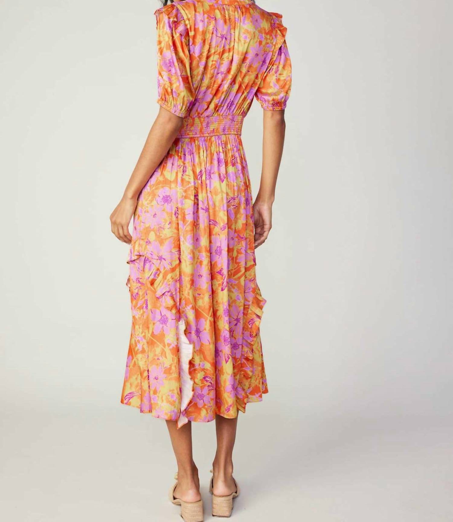Current Air - Floral Print Ruffle Detail Midi Dress