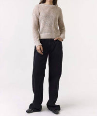 Wispr Tanya Twist Yarn Crew Top in light brown - women's long sleeve top - alternate view