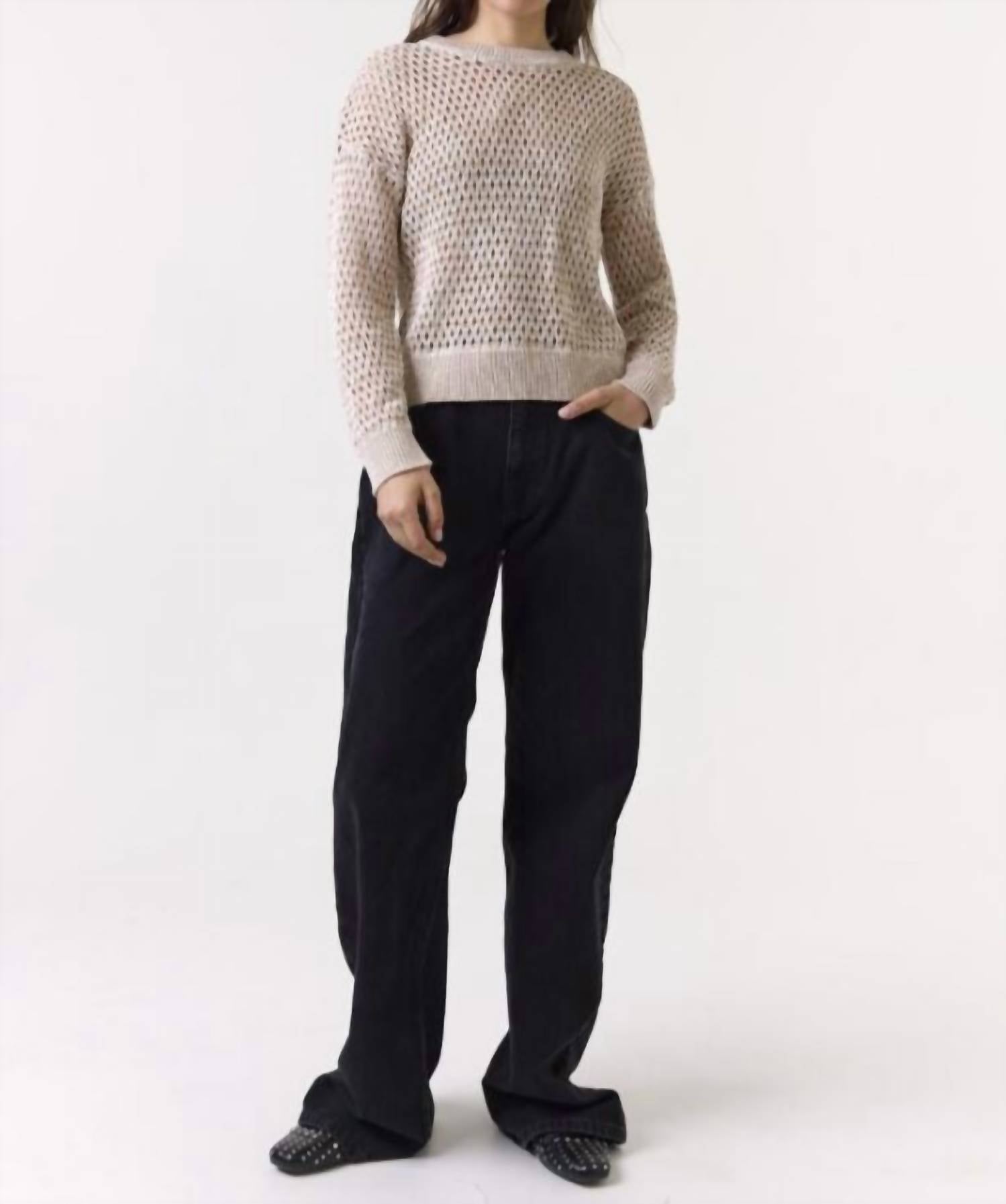 Wispr Tanya Twist Yarn Crew Top in light brown - women's long sleeve top - alternate view