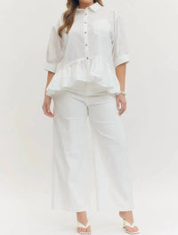 Entro - Chic Ruffle Hem Button-Up Blouse - Plus