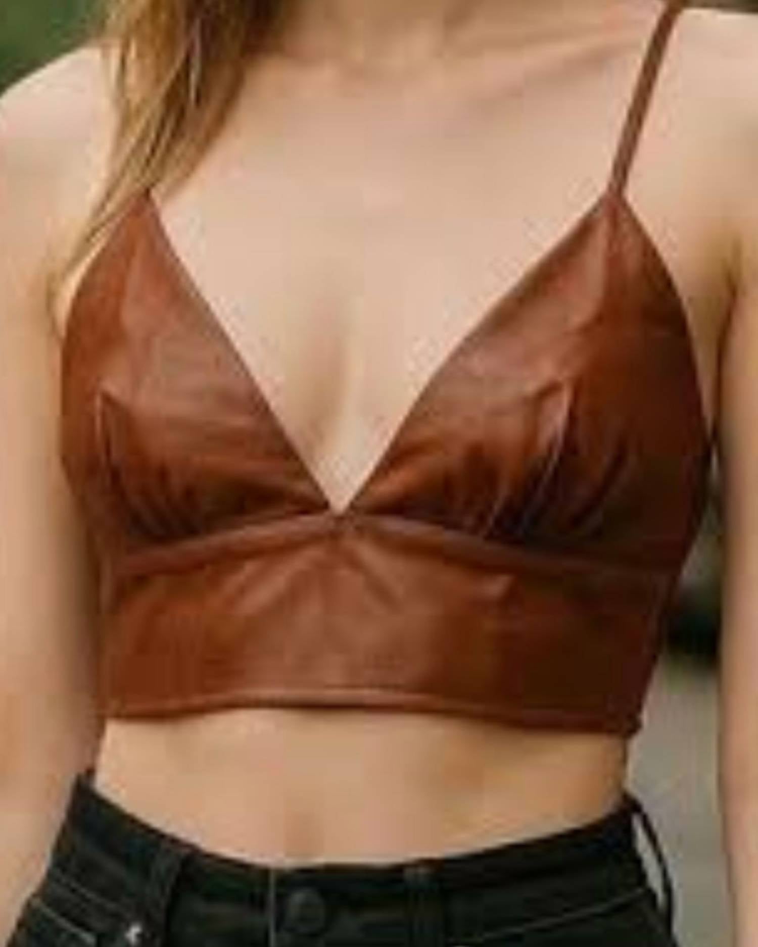 SIGNATURE8 Leatherette Bra Top in cooper - women's shirt