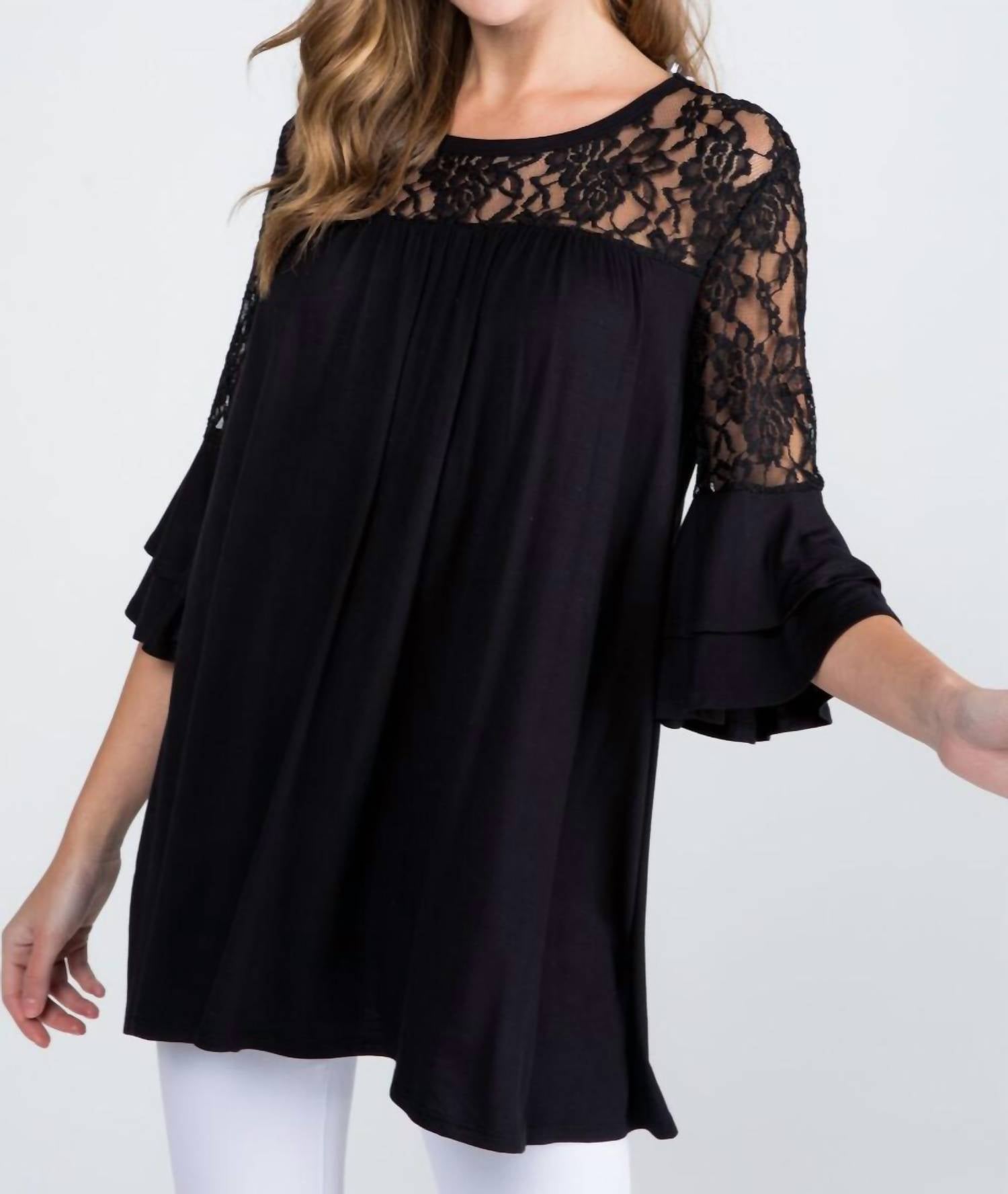 P & Rose - Lace And Ruffle Tiered Sleeve Blouse