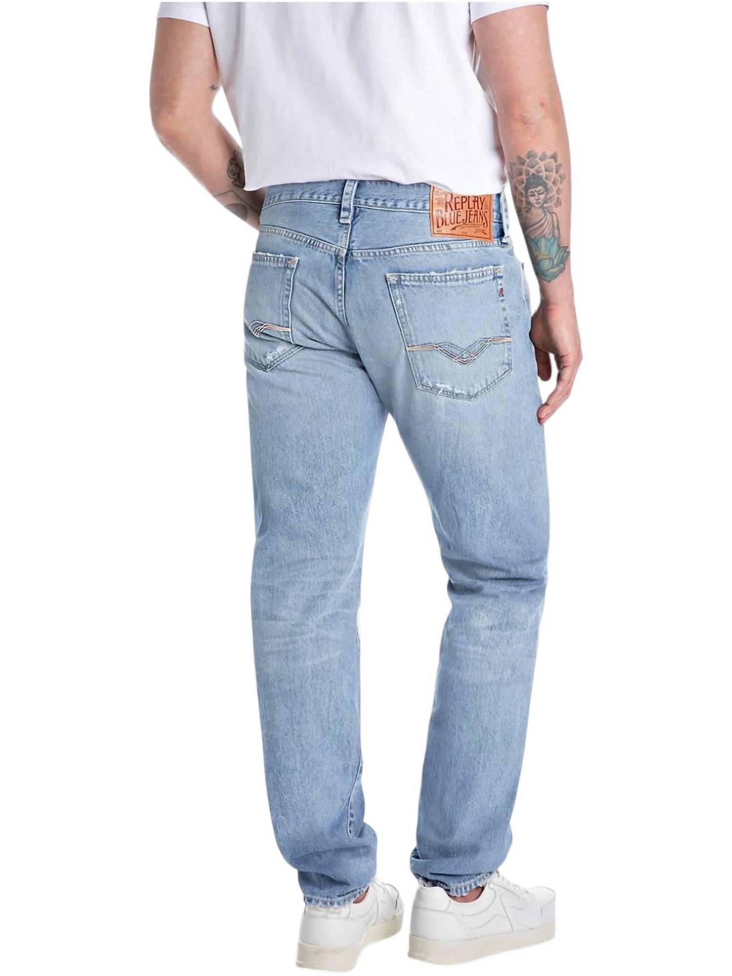 REPLAY Distressed Denim Straight Jeans in light blue - men's jeans - alternate view