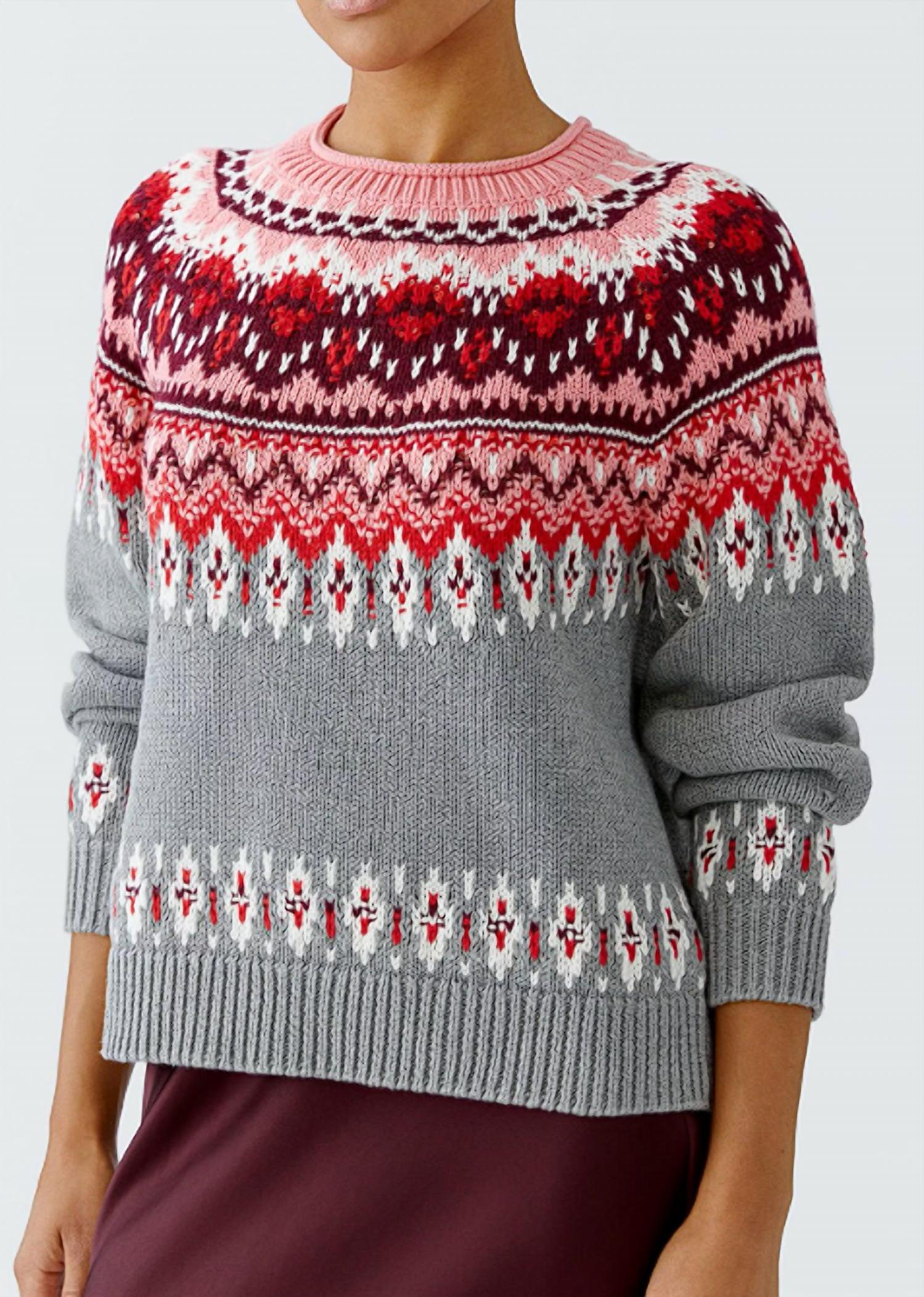 Oui Fair Isle Sweater Top in grey red - women's sweater